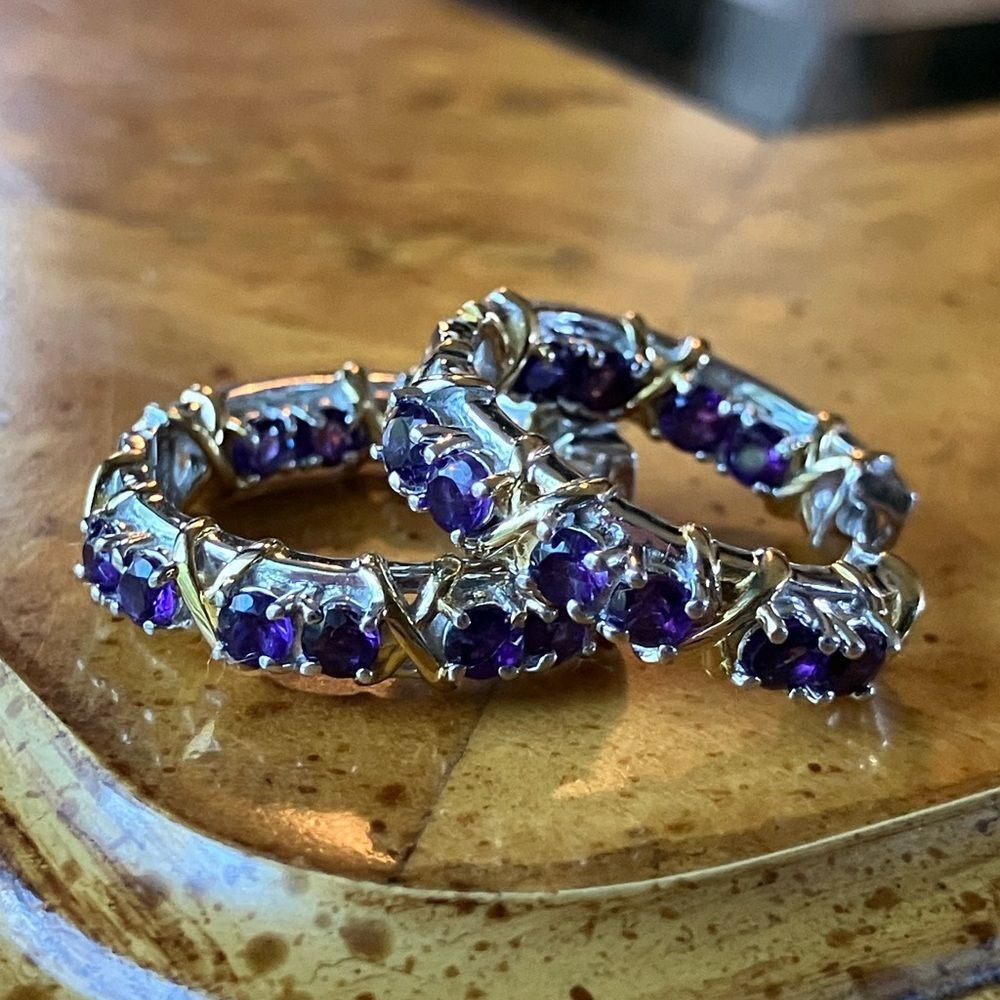 African Amethyst Sterling Silver Hoop Earrings